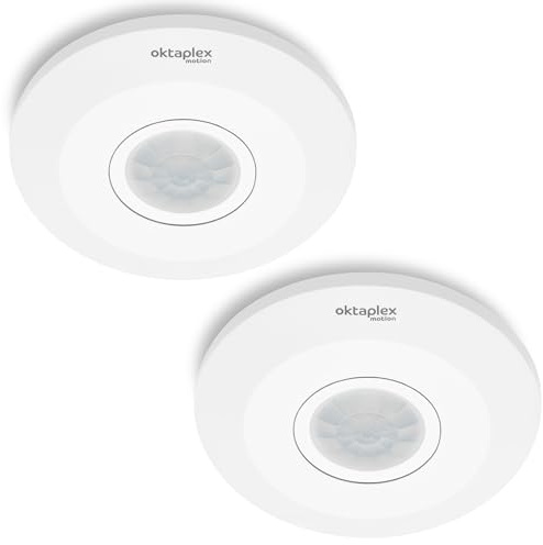 Oktaplex Ina 2er Set Bewegungsmelder Innen 360 Grad | 8m PIR-Sensor Deckenmontage LED geeignet weiß Aufputz 230V