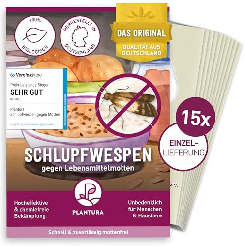 Plantura Schlupfwespen gegen Lebensmittelmotten | 15 Karten à 1 Lieferung | Einzellieferung als Ergänzung | Hochwirksame & nachhaltige Bekämpfung | Alternative zu Mottenkugeln