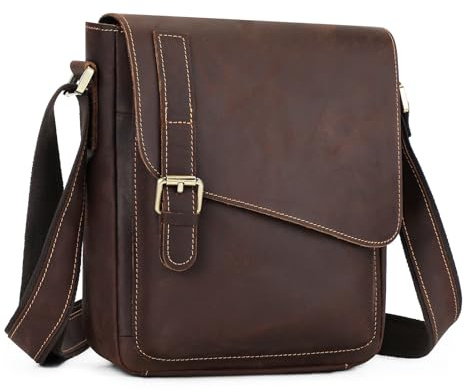 BAIGIO Herren Echtleder Schultertaschen Retro Crazy Horse Leder Manner Taschen Umhangetasche Braun Messenger Bag Casual Arbeit Reisetasche fur Telefon Geldborse Schlussel Reisepass Brille