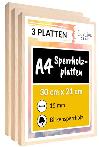 Creative Deco 3 x A4 Sperrholzplatte 15mm | 300 x 210 (+/- 2) mm