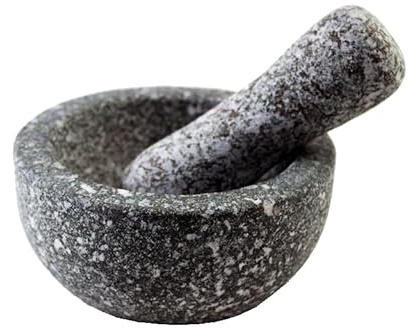 5 Natural Stone Molcajete Set 0.5 Cup Capacity : 12.5 cm. Granite Mortar & Pestle for Guacamole, Grinder for Spices, Seasonings, Herbs, Spices, Garlic, Kitchen, Cooking
