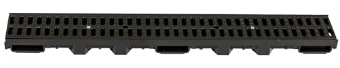 ScarMaxx - A15 Entwässerungsrinne Flach, Schmal - aus Kunststoff, mit Gitter, Befahrbar - 1 m lang, 13 cm breit - für Terasse, Garten - Bauhöhe 60mm - Stegrost Classic Schwarz