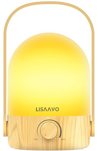 LISAAVO Cordless LED with Portable Handle, Nachttischlampe Dimmbar, 2 Lichtfarben, tragbares Nachtlicht für Schlafzimmer, Wohnzimmer, Büro und unterwegs, für Schlafzimmer und Festdekoration（Holz）