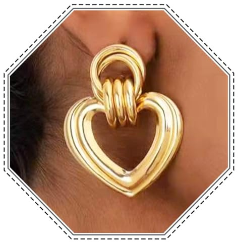 Jovono Orecchini a perno a forma di cuore in oro con grandi cuori pendenti da donna, Misura unica, Plastica, Nessuna pietra preziosa