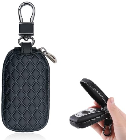 HIAHXC Funda de cuero para llaves de coche, universal con cierre de cremallera, para hombres y mujeres, Negro, Talla única