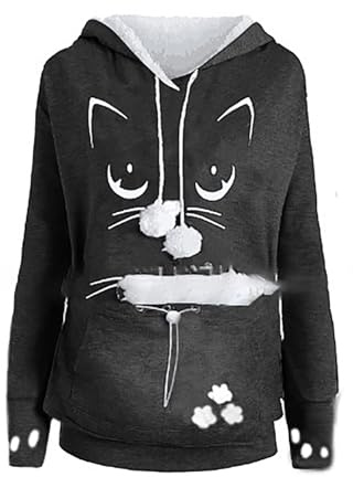 Kapuzenpullover Herren Sweatshirt Hoodie mit Katzen Großen Tasche Mode Einfarbig Fußabdrücke Hundetasche Katze Sweatshirt Pulli Hoody Oversize Fallen Winter Langarm Pullover (Dark Gray, 3XL)