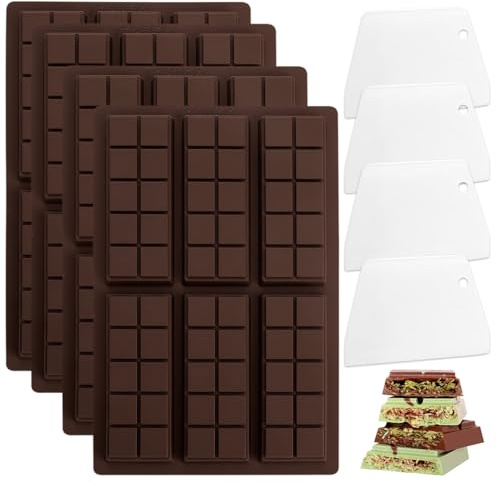 Schokoladenform Silikon,4 Stück Schokoladenform tief mit 4 Spatel,Schokoladentafel Form aus Silikon,Silikonform Schokoladentafel,Tief Schokoladentafel Form,Chocolate Mold,Schokolade Form Tief