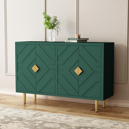 HOLTICO Kommode Sideboard mit 4 Türen, Küchenschrank, Aufbewahrungsschrank Schrank für Wohnzimmer, Küche, Schlafzimmer-Grün