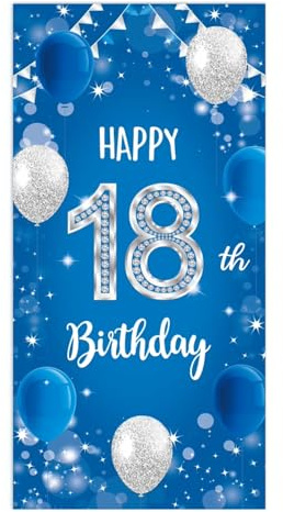 Geburtstag Banner 18th Birthday Banner Happy Birthday Banner Geburtstagsdeko 18 Geburtstag Poster 18 Blau Hintergrund Banner für 18 Party Geburtstagsdeko 18 Mann Frau (blau2)