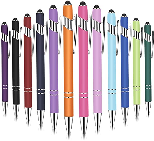 Bolígrafos de Bola con Stylus Pen 2 en 1 Lápiz Capacitivo Para Pantalla Táctil Multifunción Bolígrafos Retráctiles de Metal para Dispositivos Tinta Negra, 1.0 mm 12 Colores