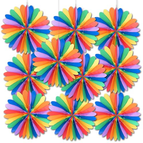 Rosette (Dekofächer) bunt schwer entflammbar - ca. 32 cm Durchmesser, Wanddekoration, Partydeko Made in Austria für Mottoparty, Fasching, Karneval, Geburtstag, Silvester,... (10 Stück)