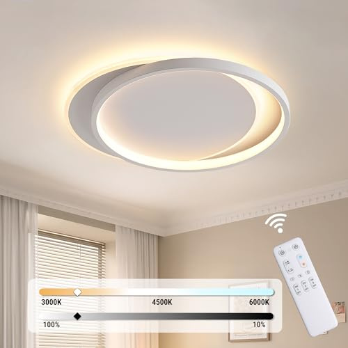 FANLG LED Deckenleuchte Dimmbar 3000K-6000K,Deckenlampe Schlafzimmer 30W | Lampe Wohnzimmer aus Metall+Acryl,Moderne Deckemlampe led für Wohnzimmer Balkon Küchen Flur Kinderzimmer,50 * 45 * 5.5cm,Weiß
