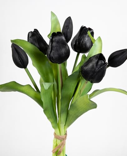 Tulpenbund Nature Real Touch 32x24cm mit 7 Blüten LM Kunstblumen künstliche Blumen Tulpen (Schwarz)
