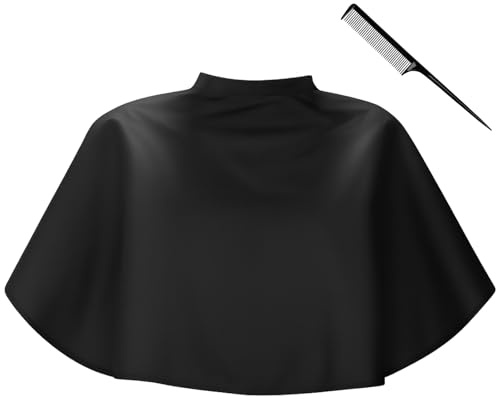 JRSHIRLEYLTD 1 mantello corto da parrucchiere, colore nero, per il trucco, per il parrucchiere, per adulti, impermeabile, per il taglio dei capelli, Nero , Länge 81 cm x Breite 74 cm