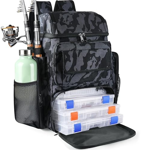 YOLIBON Fishing Tackle Backpack With Rod Holders, 45L Large Tackle Bag & Fishing Tackle Backpack for Fishing, Camping, Hiking,Camouflage