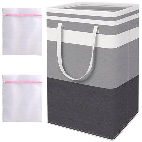 BORISCA 75L Cesta Plegable para Ropa Sucia, 2 Bolsas Lavadora, Impermeable de Tela, Gran Capacidad, Ideal para Lavadero y Almacenamiento