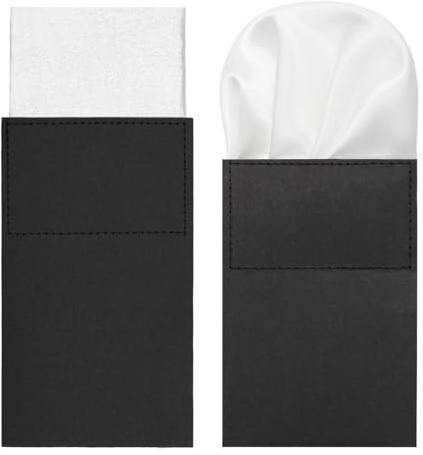 GHTIYLP Prefolded Pocket Squares for Men Solid Color Pre-folded Mens Handkerchief Suit Pocket Square for Business Wedding (White Round*1+White Flat*1)