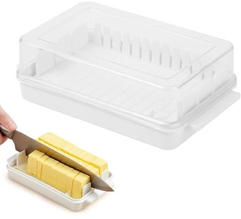 Coupe-beurre avec couvercle, Boîte à beurre avec couvercle, s'adapte parfaitement au réfrigérateur, passe au lave-vaisselle, idéal pour le beurre artisanal, 16,5 x 9,5 cm(blanc)