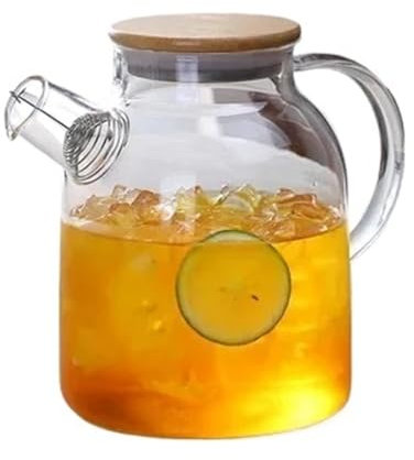 Tetera de vidrio de borosilicato transparente de 1,8 L, resistente al calor, grande, transparente, juego de té de flores, hervidor de agua, taza de agua para oficina y hogar (1800 ml)