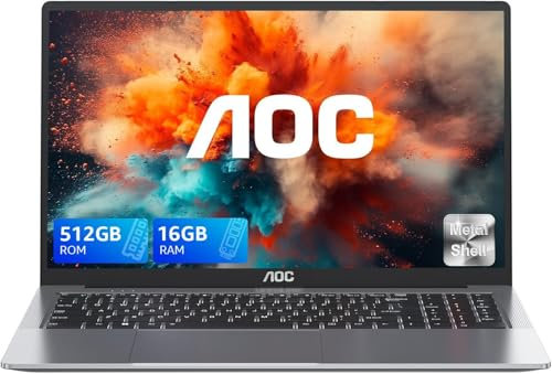 AOC 2025 TX15 PC Portatile 15,6 CPU Twin Lake-N150, RAM 16GB SSD 512GB,WiFi,BT5.0,Type_C, USB3.2,HDMI, Alte Prestazioni Notebook(Grigio)