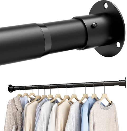 Aiitomg Asta Appendiabiti per Armadio, Bastone per Armadio, Asta per Armadio Appendiabiti con Kit di Montaggio Incluso per Armadio, Armadio, Lavanderia, 68-110 cm, Nero (Diametro 32 mm)