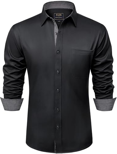 siliteelon Hemd Schwarz Herren Regular Fit Langarmshirt Modische Flexibel Hemden für Konferenz Empfang Konzert 2XL