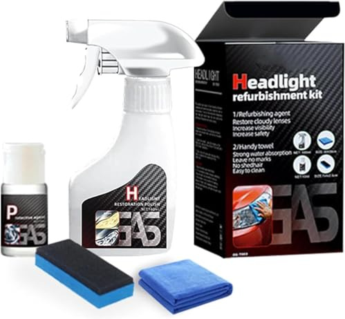Generisch Scheinwerfer Aufbereitung Flüssigkeit Set 180ml, Pro Scheinwerfer-Regenerationsmittel, Auto Scheinwerfer Politur Spray Scheinwerfer Reparaturspray für hellere, klarere Scheinwerfer (1 Set)