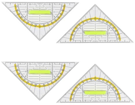 4 Stück Geodreieck mit Griff, Geodreieck-Klein, 16cm, Transparent Flexibel zum Kreise Zeichnen, Winkelskala, Hilfslinien, Stabil, aus Kunststoff, für Schule, Zeichnen, Geometrie, Technikunterricht