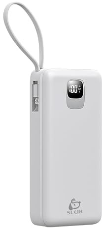 Power Bank 30000mAh Gran Capacidad–4 Cables Integrados(USB-A,Type-C,Micro,iOS)–Carga Rápida 2.1A,4 Dispositivos Simultáneos,Pantalla LED,Compatible,Certificación PSE,Emergencia Viaje,Blanco