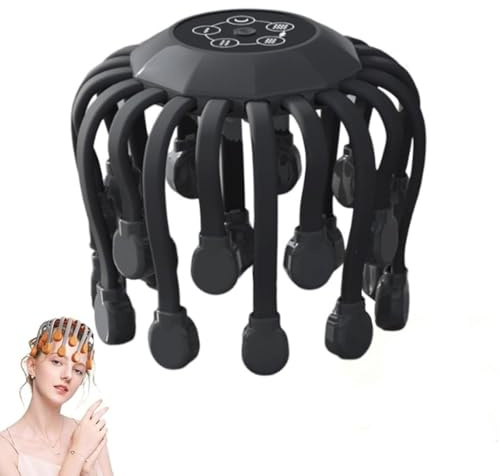 Octorelax Head Massager, Octorelax Kopfmassagegerät, Anti-Stress 360 Grad Elektrisches Kopfmassagegerät, tragbare kabellose Kopfmassage mit 5 Modi und 20 Massageköpfen (Schwarz)