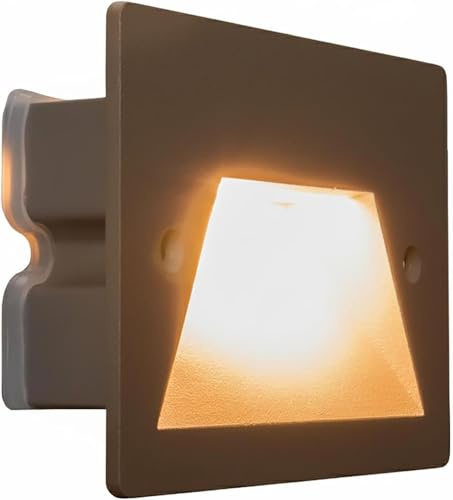 TEKHOME Segnapasso da Incasso LED 3W IP65 CCT-Switch – Lampada da Parete per Scale e Corridoi, Luce Selezionabile 3000K-6500K, Alluminio e Vetro, Impermeabile da Esterno e Interno (MARRONE)