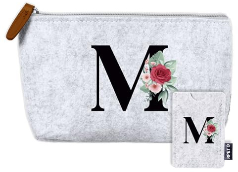 AMAEKO Personalisierter Kulturbeutel mit Initialen – Handgefertigter Reise-Organizer mit Kartenhalter – Nachhaltige Kosmetiktasche aus recyceltem Filz – Individuelles Geschenk für Frauen