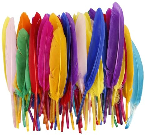 Hopzab 50 Pcs Colorful Natural Goose Feathers for DIY Crafts, Dream Catchers, Wedding & Party Decoration, Soft & Fluffy, 10-16cm for Crafting & Gift Box Filling