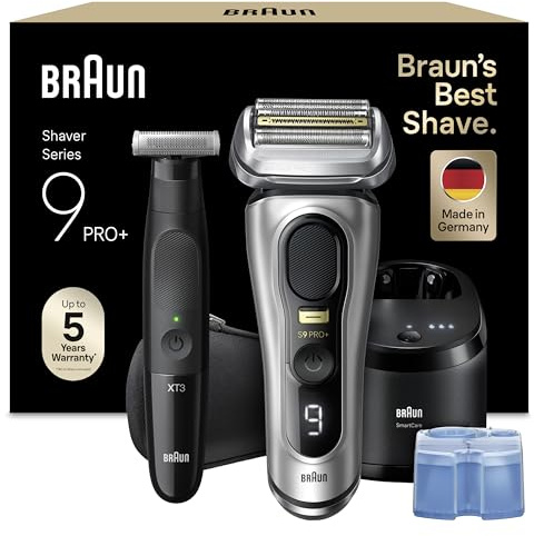 Braun Bundle mit Series 9 Pro+ Rasierer, Made in Germany, 9567cc, Silber + Series XT3 Gesicht & Körper, Körperrasierer mit Sensitiv Kammaufsatz, 45 Min Akku, Wasserdicht, XT3200, Schwarz