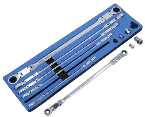 AB Tools Lot de 10 clés à molette à double articulation à tête flexible extra longues 8-19 mm