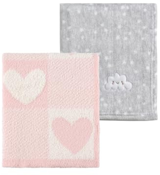 CREVENT 2 mantas de bebé de 30''X40'', lindas, acogedoras, esponjosas y cálidas para bebés y niños pequeños, ropa de cama para cuna, cot, cochecito - Nube Gris + Corazón Rosa de Punto