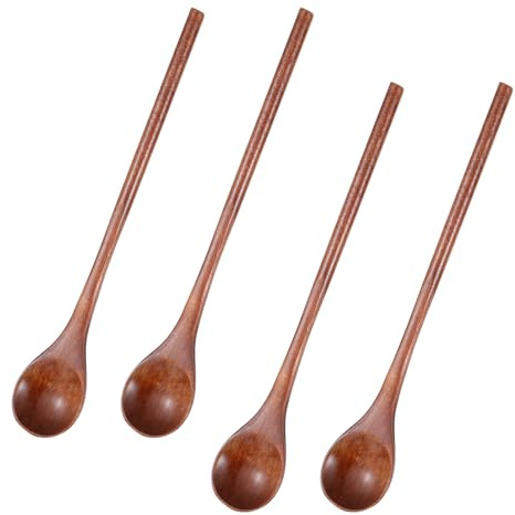 4-Pack Long Handle Wooden Honey Spoons – 7.8 Inch Natural Wood Stirring Spoons for Honey Jars, Coffee, Tea & Spices – Reusable Eco-Friendly Stirrers for Canning, Yogurt & Beverages