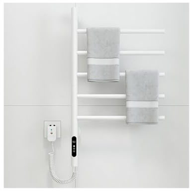 Portasciugamani Girevole, scaldasalviette per Bagno da Parete, portasciugamani riscaldato con Spina, scaldasalviette Elettrico con Timer Integrato, Controllo Intelligente della Temperatura,