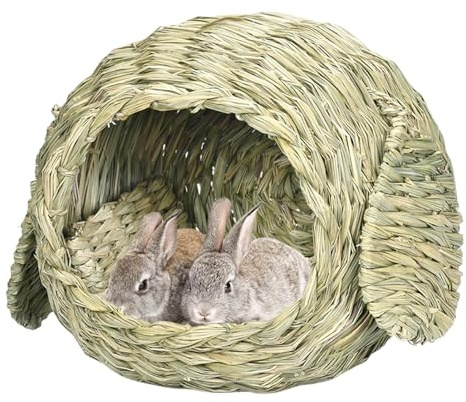 Ungtyb Casa de hierba de conejo, cabaña de conejo hecha a mano | cómoda casa de césped natural y casa de juegos para conejos y cobayas