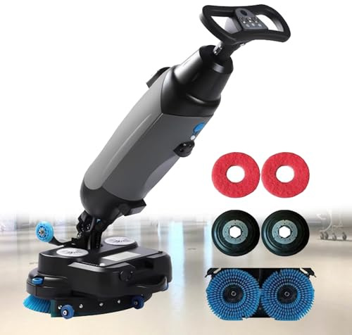 Pvxa Professional-Grade Mini Floor Scrubber, Compact Walk Behind Commercial Floor Scrubber Dryer, Cordless Rechargeable Lithium Battery,360°Steering, for Hotels, Supermarkets Grey