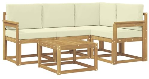 vidaXL Outdoor-Sofagarnitur mit Kissen 5 pcs Weiß und Creme, Gartenmöbel, modernes Loungesofa, Eckset für die Terrasse, Robustes Sitzmöbel für drinnen und draußen