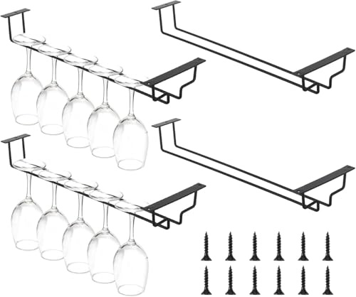 Dexpally 4er-Set Weinglashalter Hängend 40cm, Gläserhalter Wandmontage aus Metall - zur Wandmontage geeignet für Bar, Küche, Pub & Restaurant (Schwarz)