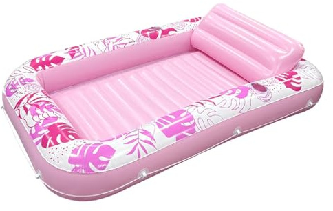 Inflatable Pool Float with Cup Holder and Pillow, Extra Large Sun Lounger for Adults, Heavy Duty Blow Up Poosl Float for Tanning, Portable Water Raft with Mesh Seat for Beach, Pool, Lake