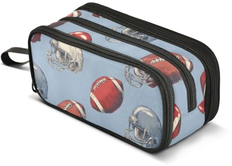 American Football Helmet Pencil Case Boys Girls Pen Bag Pouch School Office | Perfect for Kids Teens Adults Student, Big Large Capacity, Stationery Organizer Supplies, Zipper Compartment, Portable Handle