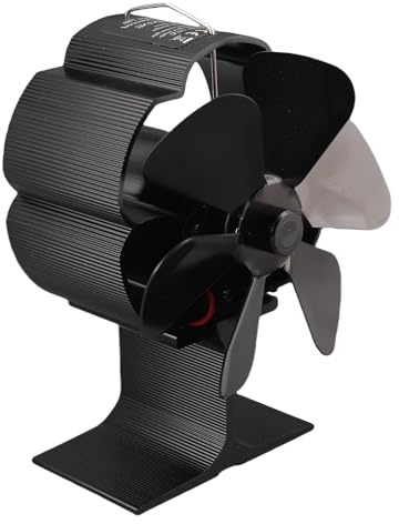 Mingzhe Wärmebetriebener Ofenventilator, 6 Flügel, Leise, Energiesparend, für Holz-Gas-Pellet-Ofen, Schwarze Aluminiumlegierung