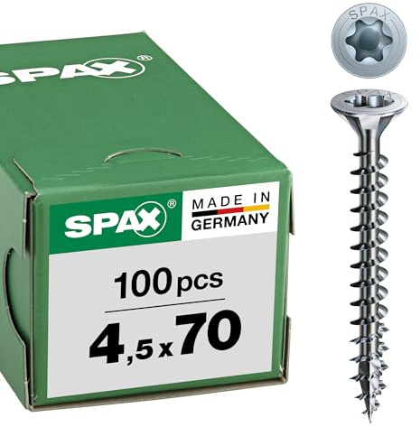 SPAX - Vite universale con testa svasata T-STAR plus, 4CUT, Filettatura piena, Bianco zincato, 4.5 x 70 mm, 100 pezzi