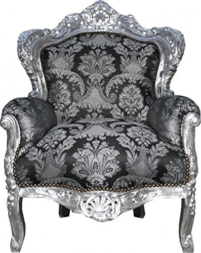 Casa Padrino Barock Sessel ' King' Schwarz Muster/Silber - Limited Edition Model