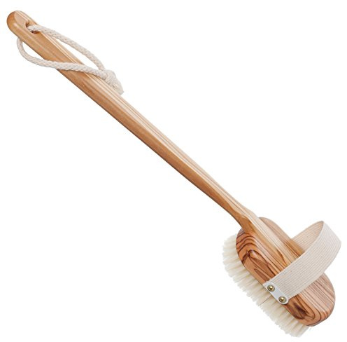 Redecker Badebürste mit natürlichen Schweineborsten und abnehmbarem gewachstem Olivenholzgriff, 48,1 cm