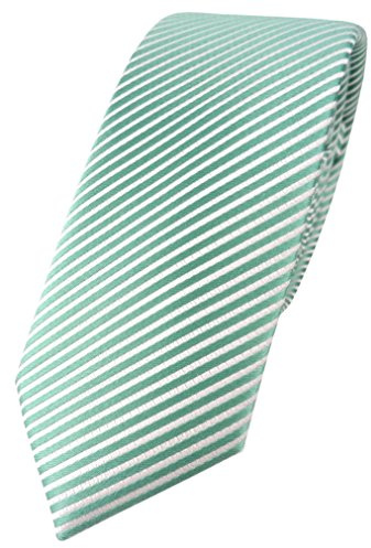 TigerTie schmale Designer Seidenkrawatte in mint grün weiß gestreift - Krawatte 100% Seide