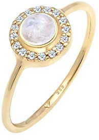 Elli PREMIUM Ring Damen Elegant mit Mondstein und Diamant (0.08 ct) aus 585 Gelbgold